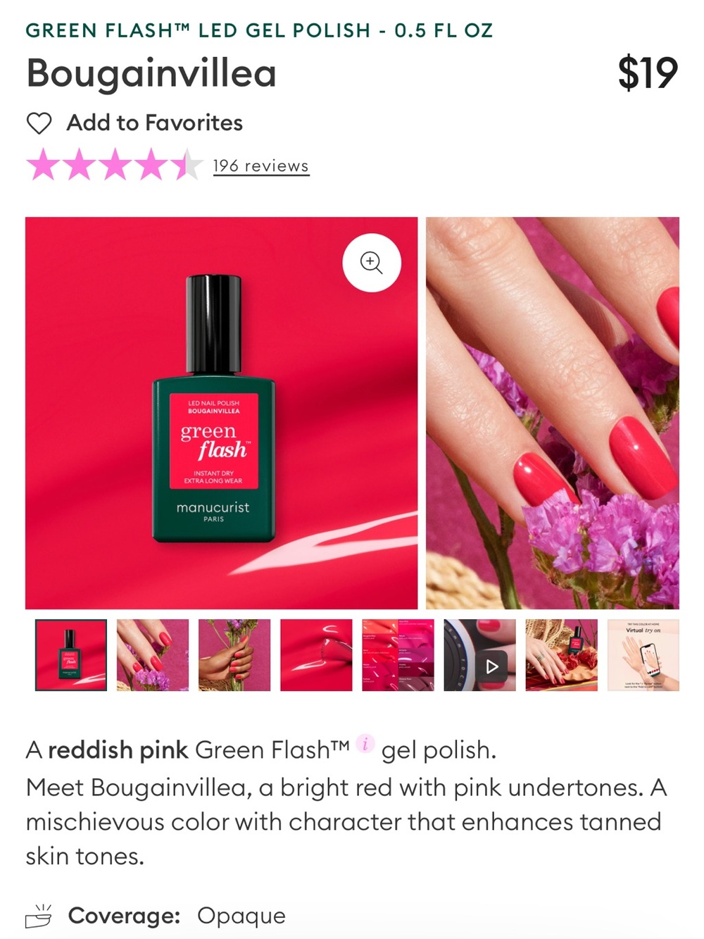 NWT Manucurist Green Flash Gel Polish- Bougainvillea